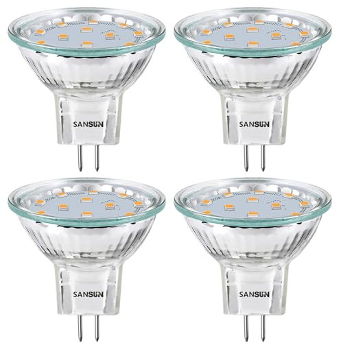 SANSUN 3W LED MR11 Light Bulbs, Replacement for 12V 20W 35mm Halogens, Fiber Optics Christmas Tree Bulb, G4/GU4/GZ4 Bi-Pin Base, Soft White 3000K, (Pack of 4)