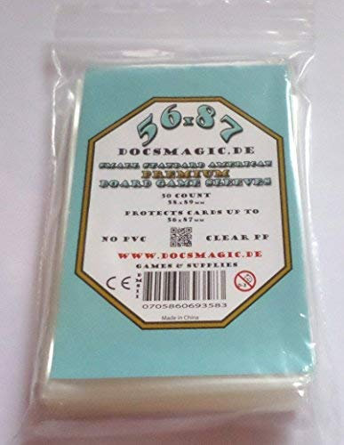 docsmagic.de 50 Premium Small Standard American Board Game Sleeves - 56 x 87 - US - 58 x 89 - Brettspielhüllen