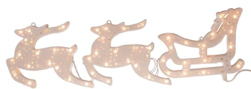 hellum Weihnachtsdeko Fenster Rentierschlitten innen, warmweiß 50 Lichter, Weihnachtsbeleuchtung Fenster mit Saughaken zum Aufhängen, strombetrieben Kabel weiß 100x19cm <59lm 877502