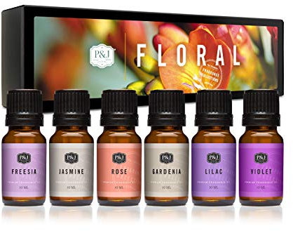 Floral Lot de 6 huiles parfumées de qualité supérieure – Violet, jasmin, Rose, lilas, Freesia, Gardénia – 10 ml