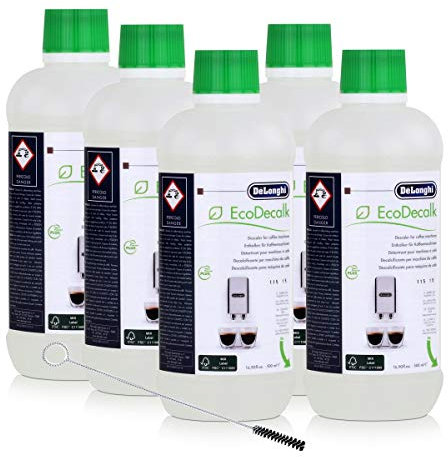 5x EcoDecalk von Delonghi für Kaffeevollautomaten Entkalker und eine Delonghi Reinigungsbürste