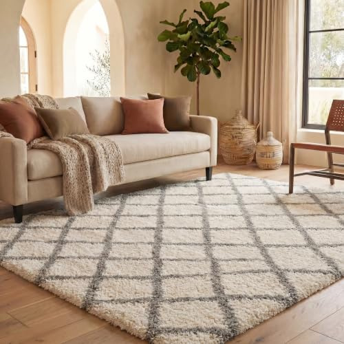 SAFAVIEH Dallas Shag Collection Area Rug - 6' x 9', Ivory & Grey, Trellis Design, Non-Shedding & Easy Care, 1.5-inch Thick Ideal for High Traffic Areas in Living Room, Bedroom (SGD258F)