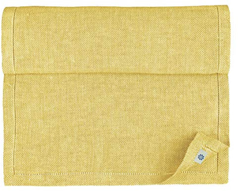 Linen & Cotton Tischläufer Stoff Tischwäsche Modern Scandi mit Hohlsaum - 100% Leinen, Gelb (44 x 130 cm) Tischband Läufer Tisch Decken für Home Küche Wohnzimmer Büro Restaurant Hotel Buffet Dinner