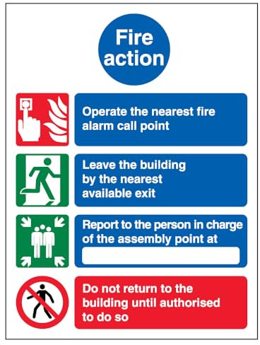 V Safety Fire Action Do Not Re-Enter Fire Action Notice Sign - 150mm x 200mm - Self Adhesive Vinyl