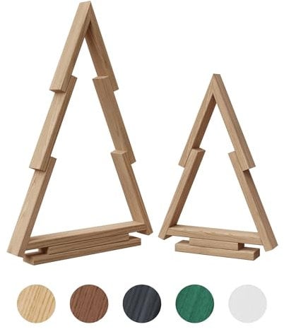 be4nature Holz-Weihnachtsbaum Set 2 Stück, 38 & 55 cm Kiefernholz Tannenbaum, Beige, Natürliche Weihnachtsdeko