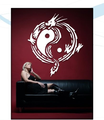 Indigos UG - Wandtattoo Wohnzimmer - Wandaufkleber Drache Jing Jang China Japan 40x 35, schwarz w006 Drachen - Aufkleber Kinderzimmer Schlafzimmer Küche Badezimmer Büro Dekoration