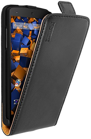 mumbi Echt Leder Flip Case kompatibel mit LG Nexus 5 Hülle Leder Tasche Case Wallet, schwarz