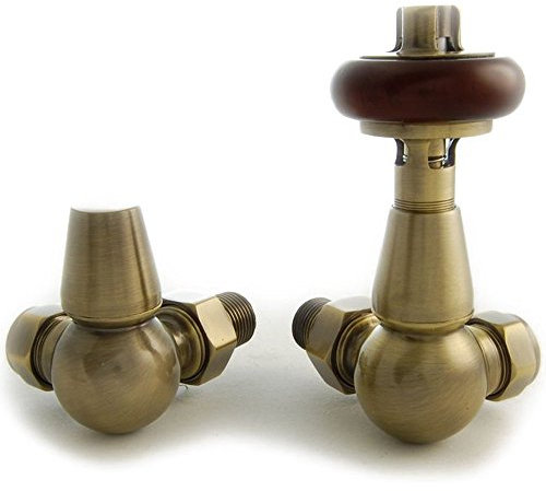 Faringdon Traditional Thermostatic Radiator Corner Valve Set Antique Brass