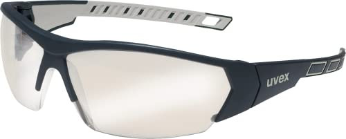 Uvex i-works Schutzbrille, Arbeitsschutzbrille mit supravision excellence Technologie, kratzfest & beschlagfrei, UV400-Schutz, Schwarz-Grau/Silberspiegel