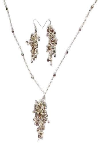Exotic India Faceted Swarovski Necklace & Earrings Set - Sterling Silver