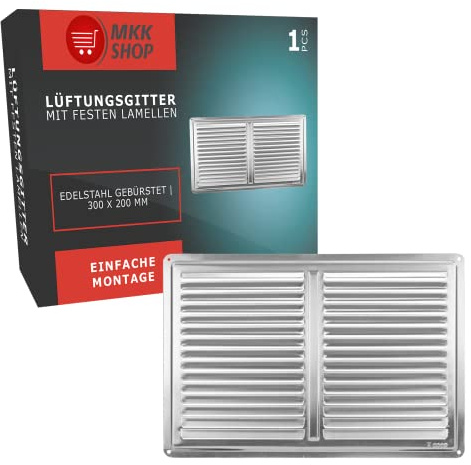 Lamellen Edelstahl Lüftungsgitter 300 x 200 mm Wetterschutz Zu- Abluft Schlit...