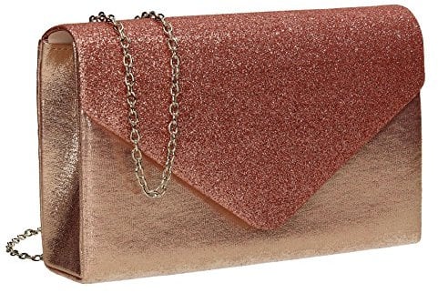 Swanky Swans Women's Kelly Glitter Envelope Clutch Bag Party Prom Bag Clutch Pink (Pink) ,5x12.5x22 cm (W x H x L)