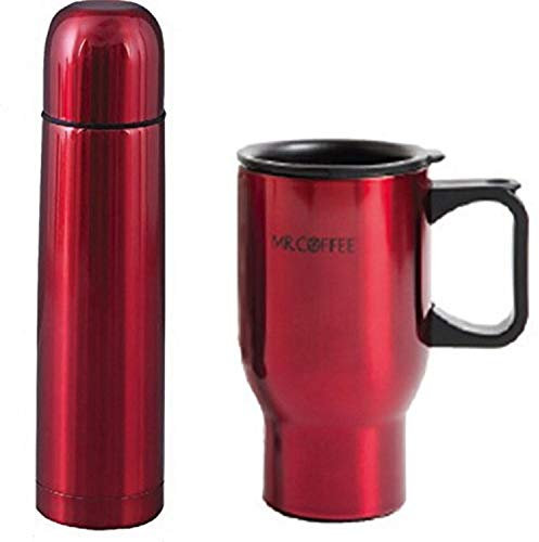 Mr. Coffee 108165.02 Javelin and Expressway 2 pc Thermas & Thermal Travel Mug Gift Set, Red Metallic Stainless Steel