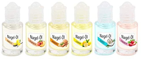 KM-Nails Set mit 6x super duftendem Nagelöl je 6ml im iroll gegen Austrocknung nach Desinfektionsmittel Verwendung