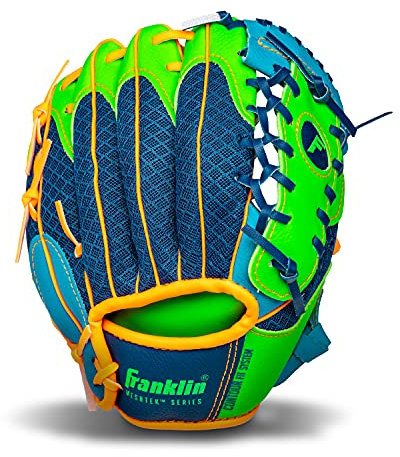Franklin Sports Teeball Meshtek Handschuhe (24,1 cm), Unisex, 22802, Marineblau/Limettengrün/Orange, 9.5