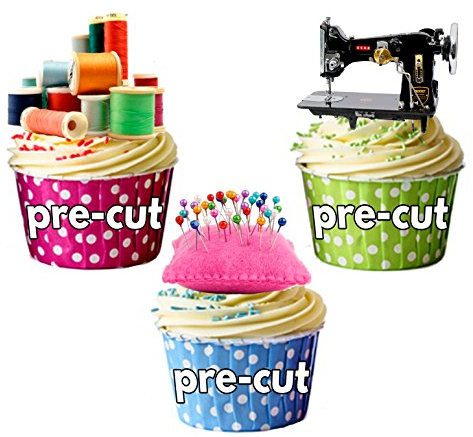 Machine à coudre Coton broches cusshion Mélange à gâteau décorations – 12 décorations comestibles cup cake