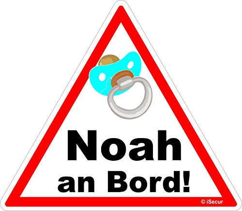 Auto-Aufkleber Baby an Bord, Noah I kfz457 I 16 x 14 cm groß I Junge Sticker mit Schnuller I Hinweis-Aufkleber Achtung Vorsicht dreieckig wetterfest