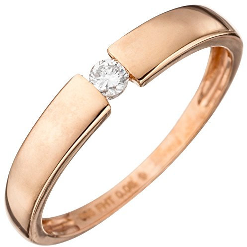 Jobo Damen Ring 585 Gold Rotgold 1 Diamant Brillant 0,08ct. Rotgoldring Diamantring Größe 58