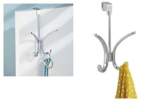 iDesign Axis porte-manteau à suspendre avec 4 crochets, crochet compacte en métal sur porte pour vestes, chapeaux, sacoches ou serviettes, argenté