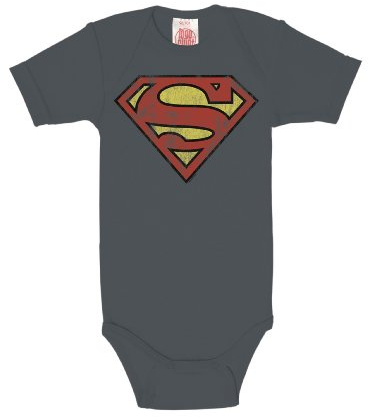 Logoshirt® DC Comics I Superman I Logo I Baby Body Print I Kurzarm I Kleinkind I Mädchen & Jungen I blau-grau I Lizenziertes Originaldesign I Größe 50/56