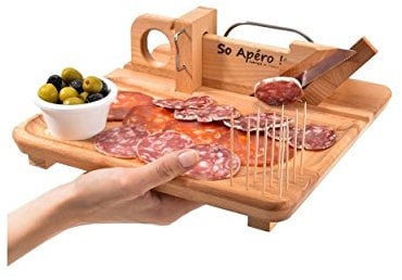 So Apéro - Guillotine à Saucisson - Le Plateau - Plateau Apéro en Bois Brut - Lame en Acier Inoxydable - L'authentique guillotine à saucisson conçue en Savoie - Fabrication 100% Française