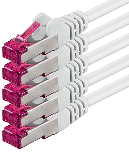 2m - blanc - 5 pièces - câble réseau CAT6a (10Gb/s) S-FTP CAT 6a Lankacable - certifié GHMT PIMF 500 MHz Cat5 Cat5e Cat6 Cat6a Cat7 pour switch, routeur, modem, Internet