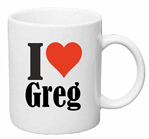 Reifen-Markt Kaffeetasse I Love Greg Keramik Höhe 9,5cm ? 8cm in Weiß