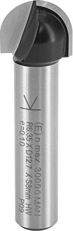 ENT 12288 Hohlkehlfräser HW, Schaft (S) 8 mm, Radius (R) 6,35 mm, Durchmesser (D) 12,7 mm, NL 9,5 mm, SL 32 mm, Holzbearbeitung, Oberfräse