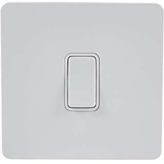 Schneider Electric Ultimate Screwless Flat Plate - Single Rocker 2 Way Light Switch, Single Pole, 16AX, GU1412WPW, Painted White with White Insert