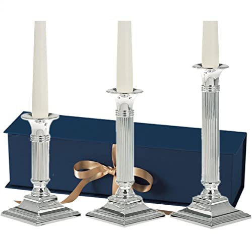SILBERKANNE Kerzenleuchter, Kerzenständer, Kerzenhalter H 15cm, 19 cm und 23 cm 3er Set Premium Silber Plated edel versilbert in Top Verarbeitung. Zum verschenken mit schicker Geschenkverpackung