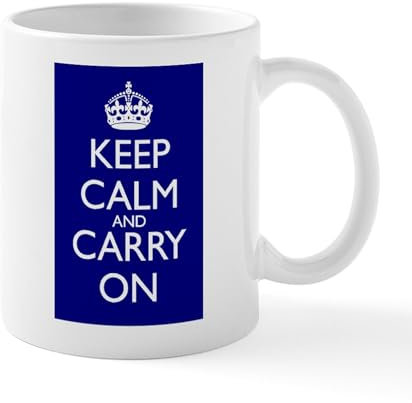 CafePress Keep Calm and Carry On Mug Navy Blue Front+Back 11 oz (325 ml) Ceramic Coffee Mug
