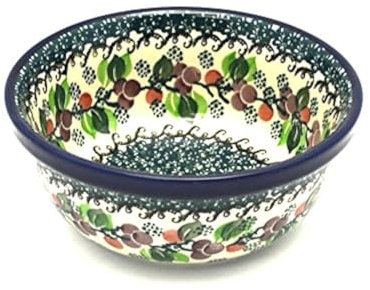 Polish Pottery Bowl - Salad - Burgundy Berry Green