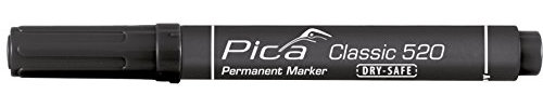 Pica 520/46 520 Marker/Permanentmarker Classic | permanent-Tinte auf Alkoholbasis, wasser und- abriebfest, bis zu 14 Tage offenlagerfähig | Farbe: schwarz, Rundspitze: 1-4 mm,