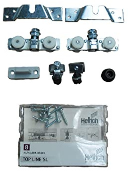 Hettich Top Line 8 SL Schiebtürbeschlag für Zimmertüren und Garderobeschränke, Montagesatz für eine Tür, 40 KG, 1 Garnitur, Artikelnr. 1443