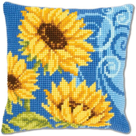 VERVACO Kit Cuscino Punto Croce Girasoli sul Blu Set Ricamo Principianti Cuscini Gobelin Decorativi ca. 40 x 40 cm Accessori per Lavoretti Creativi DIY Casa Decor Hobby Adulti Cross Stitch