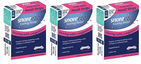 Snoreeze Anti-Snoring Nasal Strip - Snoring Aids for Men and Women to Improve Airflow - Nose Strips to Reduce Snoring with Nasal Congestion - Use with Mobile App - Small/Medium, Triple Pack - 60 Count