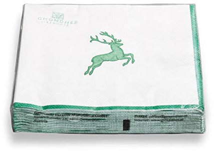 GMUNDNER KERAMIK Lunchservietten, 3-lagig 33 x 33 cm, 20 Stück/Packung grüner Hirsch Servietten, passend zu Ihrem Geschirr