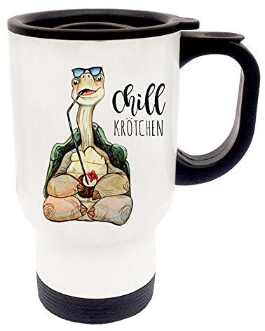 ilka parey wandtattoo-welt® Thermobecher Becher Tasse Schildkröte mit Drink Chillkrötchen Chill Krötchen tb058