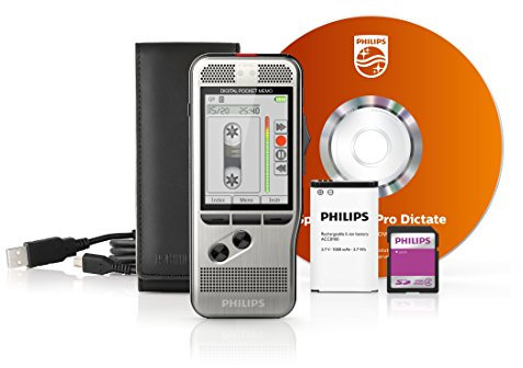 Philips Digital Dictaphone with Sliding Switch and 2 Microphones and Colour Display SpeechExec Pro Dictation Software Stainless Steel/Anthracite DPM7800