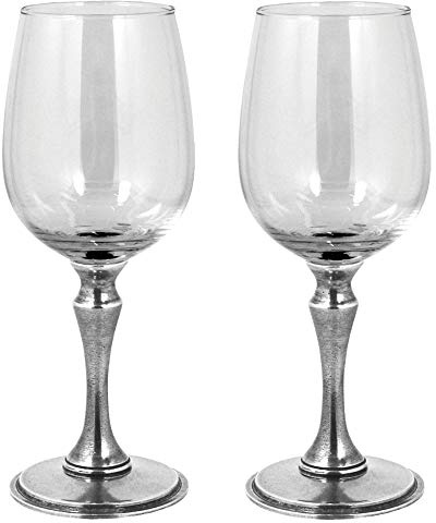 English Pewter Company 350ml Double Wine Glass Set with Pewter Stem and Base [VG008]