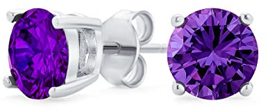 Lila Runde Zirkonia Im Brillantschliff Solitär AAA CZ Ohrstecker .925 Sterlingsilber Simulierter Amethyst 7MM