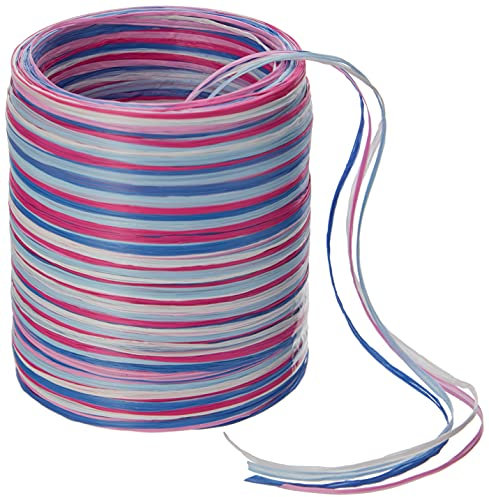 Präsent C.E. Pattberg Raffia-Multicolour Bastband pink-blau-weiß, 50 m Geschenkband zum Einpacken, 5-strängiges Bastelband für Geschenke, Zubehör zum Dekorieren & Basteln