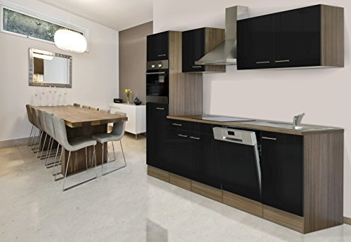 Küche Küchenzeile Küchenblock Eiche York Schwarz Oliver 280 cm Respekta