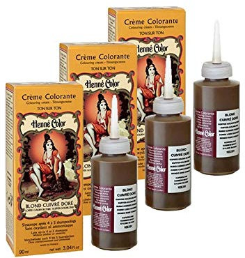 3 Cremes Haarfärbemittel blond kupferblond 100% natürlich ohne Sulfate für Haare, semi-permanent, natürliche Pflege Henna, Kapillarpflege, 3 x 90 ml