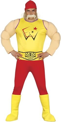 FIESTAS GUIRCA Champion Wrestler Kostüm Herren mit Muskel Suit - Größe L 52 – 54 - Ringkämpfer Kostüm Karneval, Ringer Anzug, Catcher Muscle Suit Kostüm Fasching, Lustige Kostüme Männer