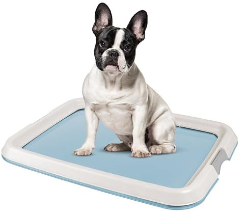 IRIS USA Pee Pad Holder - For Small Sized Dog and Puppy Pee Pads, Secured Latches, Non-Skid Feet, High Polish Finish for Easy Cleaning, Leak Protection, Fits 17x23 Pad, Blue