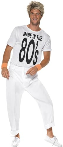 Smiffys Made in 80s Costume, White with Top & Trousers, 1980's Fancy Dress, 1980s Dress Up Costumes