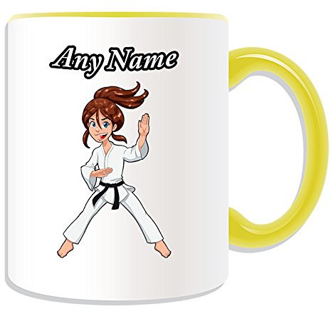 UNIGIFT Regalo personalizado – Taza Karate Girl (tema de diseño de artes marciales, opciones de color) – Cualquier nombre/mensaje en tu único – Kung Fu Kungfu Japón Ryukyu Kingdom Karateka Palm