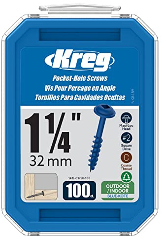 Kreg SML-C125B-100 Blue-Kote WR Tornillos de bolsillo, 1-1/4 pulgadas, paquete de 100