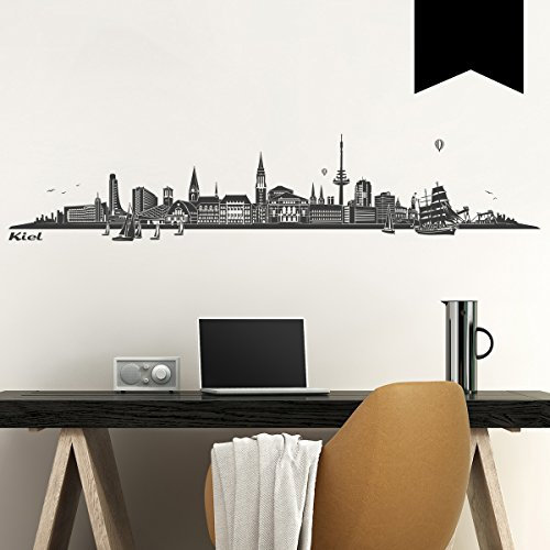 WANDKINGS Wandtattoo Skyline Kiel 120 x 24 cm - Schwarz - 35 Farben zur Wahl